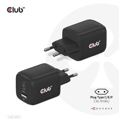 CLUB3D CAC-1913 chargeur d'appareils mobiles Téléphone portable, Ordinateur portable, Smartphone, Universel Noir Secteur Charge rapide Intérieure