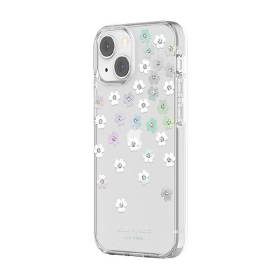 INCIPIO Kate Spade New York Protective Hardshell Case for iPhone 13 mini - Scattered Flowers/Iridescent/Clear/White/Gems