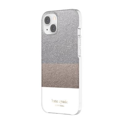 INCIPIO Kate Spade New York Protective Hardshell Case for iPhone 13 - Glitter Block White/Silver Glitter/Gold Glitter/White