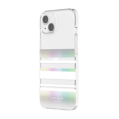 INCIPIO Kate Spade New York Protective Hardshell Case for iPhone 13 - Park Stripe/White/Iridescent/Clear