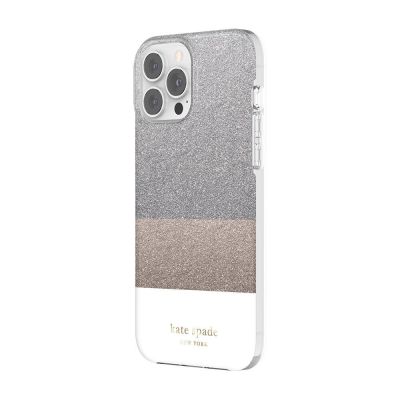 INCIPIO Kate Spade New York Protective Hardshell Case for iPhone 13 Pro Max - Glitter Block White/Silver Glitter/Gold Glitter/White