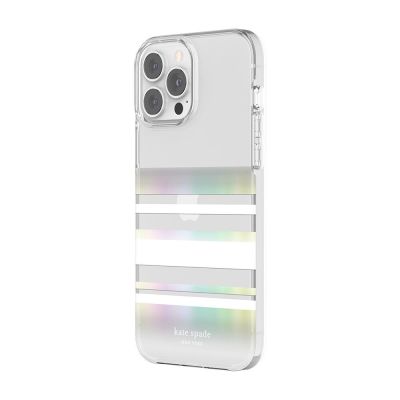 INCIPIO Kate Spade New York Protective Hardshell Case for iPhone 13 Pro Max - Park Stripe/White/Iridescent/Clear