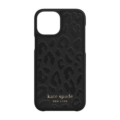 INCIPIO Kate Spade New York Wrap Case for iPhone 13 mini - Leopard Flocked Black/Gold Sticker Logo