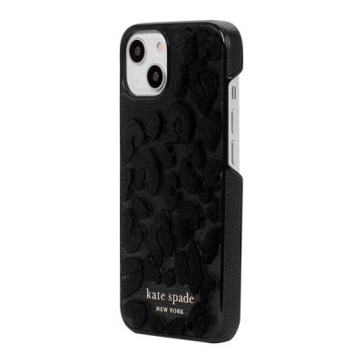 INCIPIO Kate Spade New York Wrap Case for iPhone 13 - Leopard Flocked Black/Gold Sticker Logo