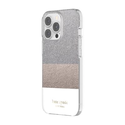 INCIPIO Kate Spade New York Protective Hardshell Case for iPhone 13 Pro - Glitter Block White/Silver Glitter/Gold Glitter/White