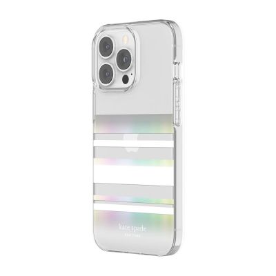 INCIPIO Kate Spade New York Protective Hardshell Case for iPhone 13 Pro - Park Stripe/White/Iridescent/Clear