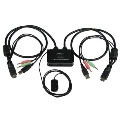StarTech.com Switch Commutateur KVM 2 Ports USB, HDMI avec Audio et Câbles pour 2 PC sur 1 écran - Auto Alimenté