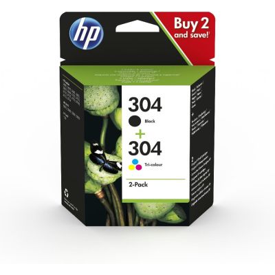 HP Pack de 2 cartouches authentiques d'encre noire/trois couleurs 304