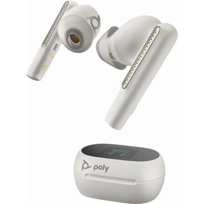 POLY Écouteurs sable blanc Voyager Free 60+ UC + adaptateur USB-A BT700 + étui de charge avec écran tactile