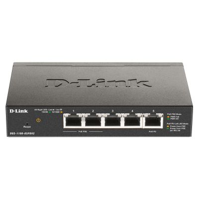 D-Link DGS-1100-05PDV2 commutateur réseau Géré Gigabit Ethernet (10/100/1000) Connexion Ethernet, supportant l'alimentation via ce port (PoE) Noir