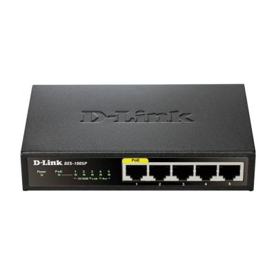 D-Link DES-1005P Non-géré L2 Fast Ethernet (10/100) Connexion Ethernet, supportant l'alimentation via ce port (PoE) Noir
