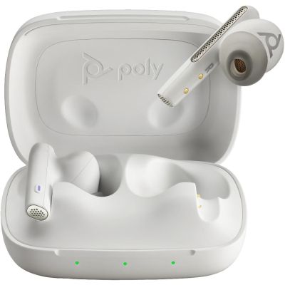 POLY Écouteurs sable blanc Voyager Free 60 UC M + adaptateur USB-C BT700 + étui de charge de base