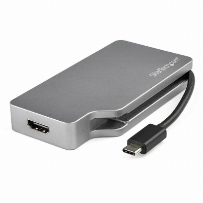 StarTech.com Adaptateur Multiport USB-C avec HDMI/VGA/Mini DisplayPort ou DVI - Convertisseur USB Type C vers HDMI 2.0 ou mDP 1.2 (4K60Hz) - VGA ou DVI (1080p) - Aluminium Gris Spatial