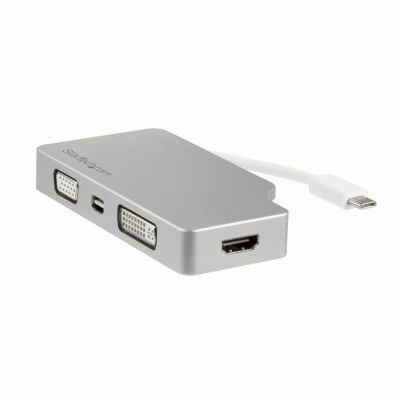 StarTech.com Adaptateur Multiport USB-C avec HDMI/VGA/Mini DisplayPort ou DVI - Convertisseur Moniteur USB Type C vers HDMI 1.4 ou mDP 1.2 (4K) - VGA ou DVI (1080p) - Aluminium Argenté