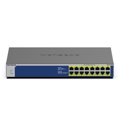 NETGEAR GS516PP Non-géré Gigabit Ethernet (10/100/1000) Connexion Ethernet, supportant l'alimentation via ce port (PoE) Bleu, Gris