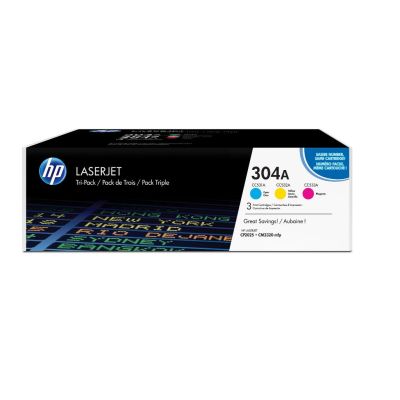 HP 304A pack de 3 toners LaserJet cyan/magenta/jaune authentiques