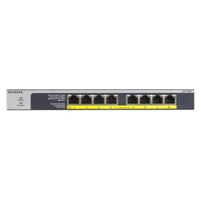NETGEAR GS108LP Non-géré Gigabit Ethernet (10/100/1000) Connexion Ethernet, supportant l'alimentation via ce port (PoE) 1U Noir, Gris