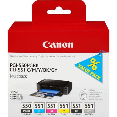 Canon Multipack de 6 cartouches d'encre PGI-550/CLI-551 PGBK/C/M/Y/BK/GY