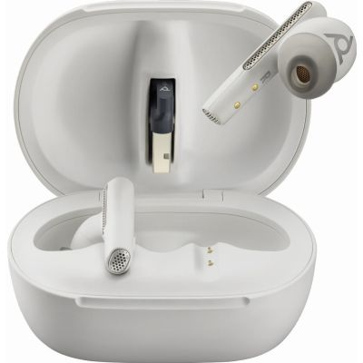 POLY Écouteurs sable blanc Voyager Free 60+ UC + adaptateur USB-A BT700 + étui de charge avec écran tactile