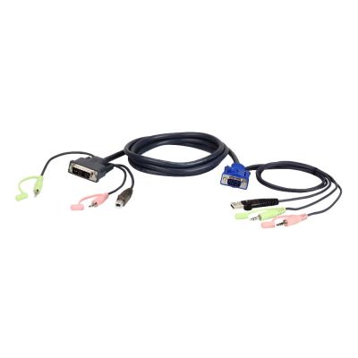 ATEN 2L-7DX2U câble vidéo et adaptateur 1,8 m VGA (D-Sub) + 3.5mm + USB Type-A DVI-I + 3.5mm + USB Type-B Noir, Vert, Rose