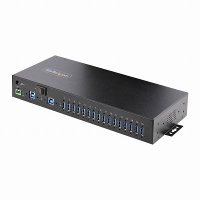 StarTech.com Hub Industriel à 16 Ports USB 5Gbps avec Adaptateur d'Alimentation, Boîtier Métallique, Montable, Protection ESD, Bornier d'Alimentation, Chargeur USB, Commutateur Double-Hôte