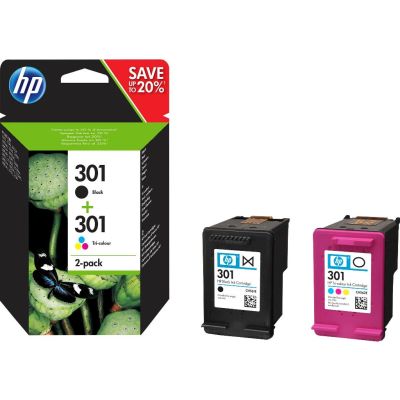 HP 301 pack de 2 cartouches d'encre noir/trois couleurs authentiques