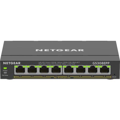 NETGEAR 8-Port Gigabit Ethernet High-Power PoE+ Plus Switch (GS308EPP) Géré L2/L3 Gigabit Ethernet (10/100/1000) Connexion Ethernet, supportant l'alimentation via ce port (PoE) Noir