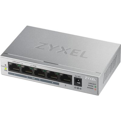 Zyxel GS1005HP Non-géré Gigabit Ethernet (10/100/1000) Connexion Ethernet, supportant l'alimentation via ce port (PoE) Argent